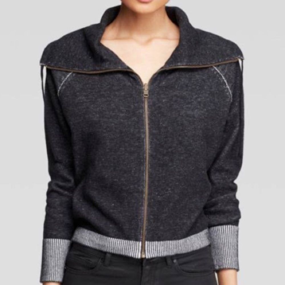 Eileen Fisher Funnel Neck Cotton Knit Full Zip Sweater Jacket Women’s Sz Lg
